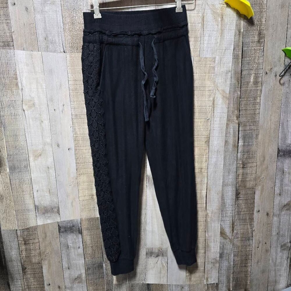 The Kooples Sport Black Crochet Panel Joggers 2 Medium Workout Athleisure Gym